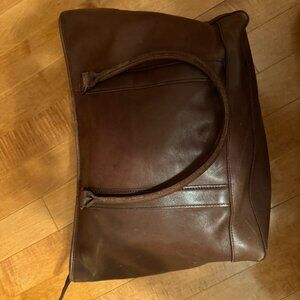 L.L. Bean leather tote bag in chocolate colored leather with fabric lining